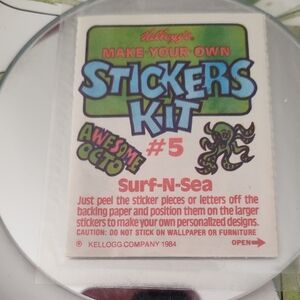 Kellogg's 1984 Make-Your-Own Stickers Kit #5 Awesome Octo Surf- N- Sea Teachers